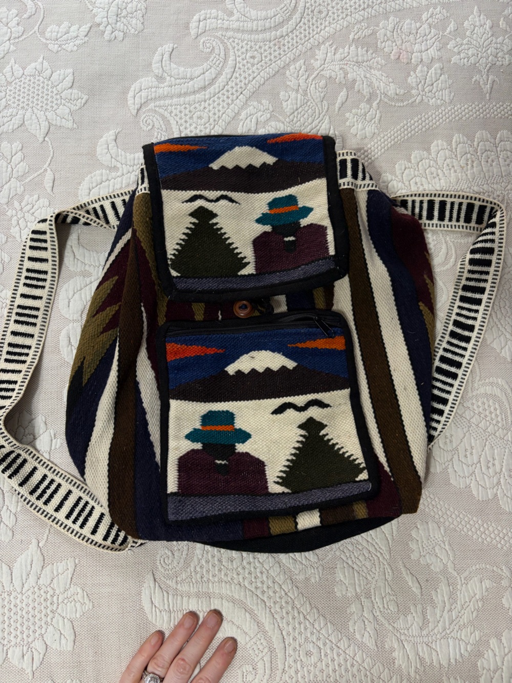 Handwoven Patterned Backpack — Multicolor BOHO  tribal native tapestry unisex